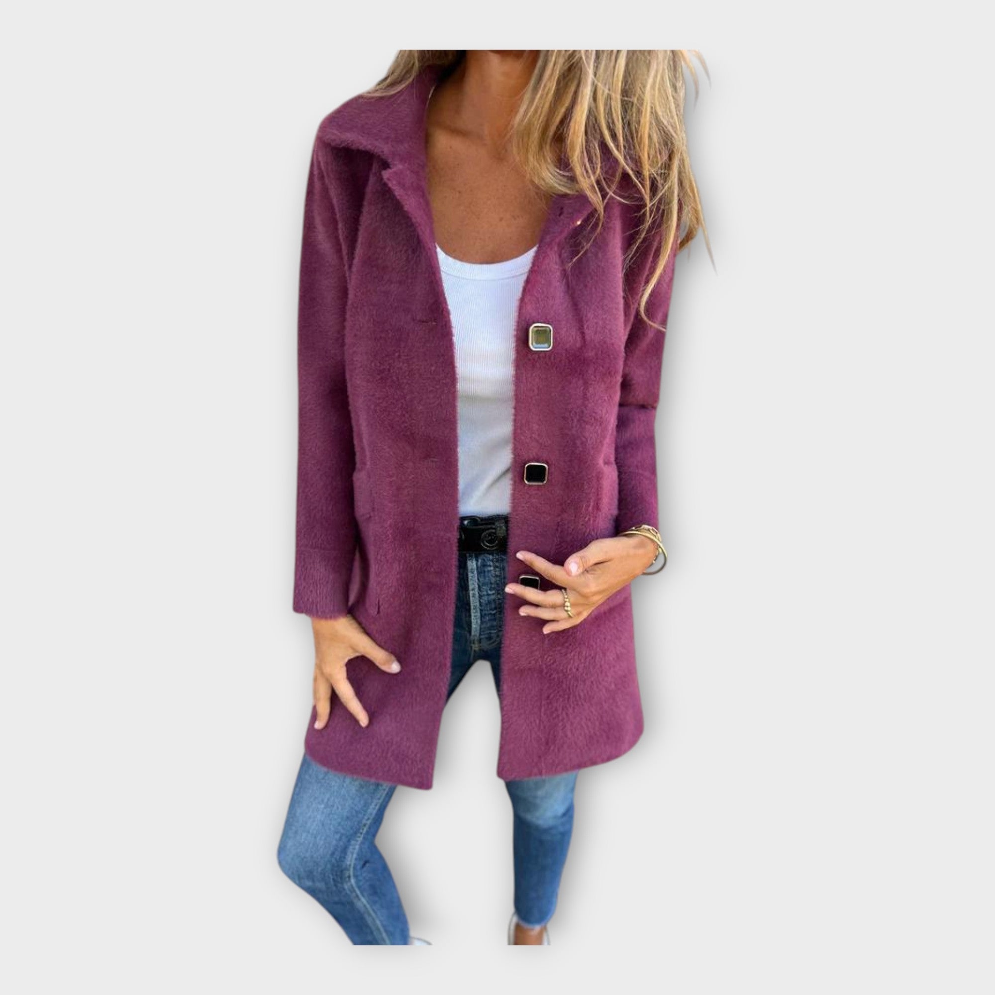 Βελουτέ Παλτό με Κομψό Κλείσιμο